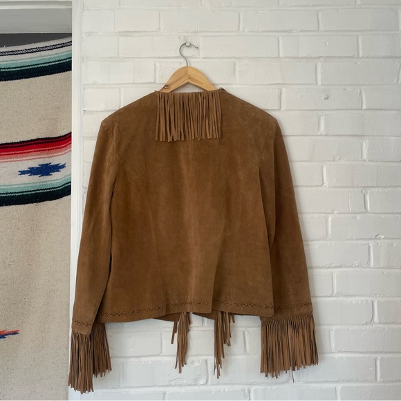 The Last Best Place Tan Suede Fringe Jacket Vintage Beauty Size Medium Festival - Picture 4 of 12